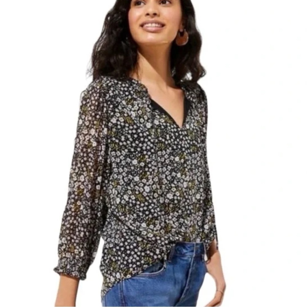 LOFT Black Floral Blouse